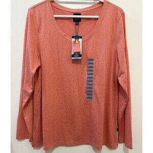 Gap Womens Shirt Long Sleeve Coral Size Large Tshirt Crew Neck Casual Fall NWT